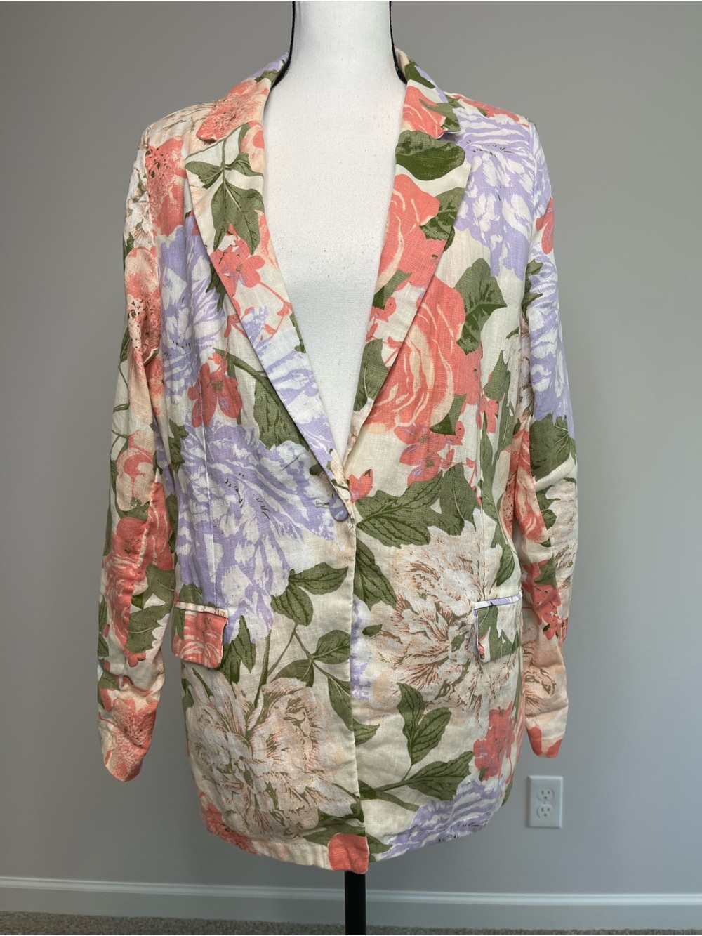 Joie 100% linen size large floral blazer office career romantic flowers office